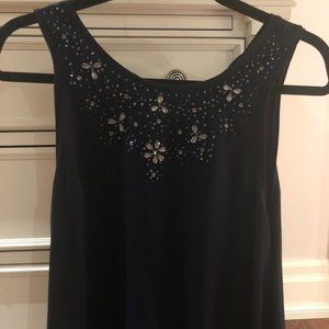 Navy blue tank with flowers & Jewelled neckline